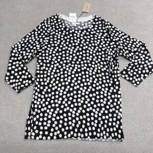 J.Crew Womens Sweater Small Black Hand Printed Polka Dot Merino Wool 06589 NEW